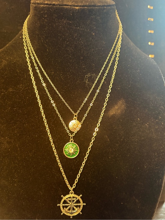 paparazzi Jewelry - Layered Silver Tone Necklace Set with Green Compass Pendant